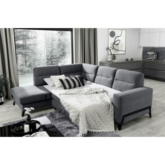 Canapé d'angle convertible - CASTA VELOURS - en tissu Luxe, BLEU, 5/6 places, angle gauche (vu de face)