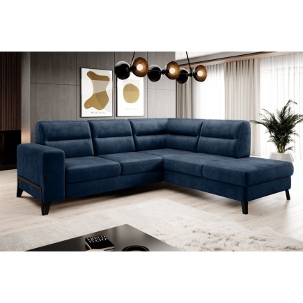 Canapé d'angle convertible - CASTA VELOURS - en tissu Luxe, bleu, 5/6 places, angle droit (vu de face)
