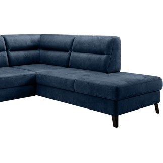 Canapé d'angle convertible - CASTA VELOURS - en tissu Luxe, bleu, 5/6 places, angle droit (vu de face)