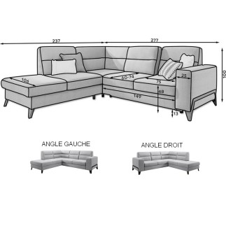 Canapé d'angle convertible - CASTA VELOURS - en tissu Luxe, bleu, 5/6 places, angle droit (vu de face)