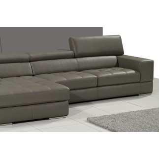 Canapé d'angle en cuir italien 5 places PERLE, gris foncé, angle gauche