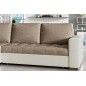 Canapé d'angle convertible en tissu luxe marron et simili cuir beige, 5 places, avec coffre, angle gauche (vu de face), NESTOR
