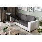 - Canapé d'angle convertible en tissu luxe gris foncé et simili cuir blanc, 5 places, avec coffre, angle gauche (vu de face), NE