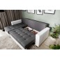 - Canapé d'angle convertible en tissu luxe gris foncé et simili cuir blanc, 5 places, avec coffre, angle gauche (vu de face), NE