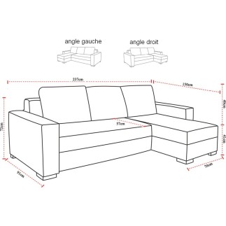 - Canapé d'angle convertible en tissu luxe gris foncé et simili cuir blanc, 5 places, avec coffre, angle gauche (vu de face), NE