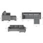 - Canapé d'angle convertible en tissu luxe gris foncé et simili cuir blanc, 5 places, avec coffre, angle gauche (vu de face), NE