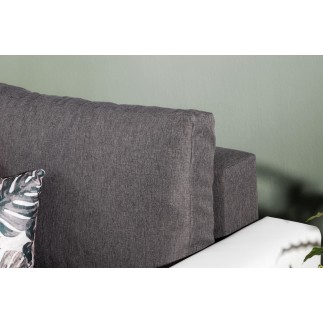 - Canapé d'angle convertible en tissu luxe gris foncé et simili cuir blanc, 5 places, avec coffre, angle gauche (vu de face), NE