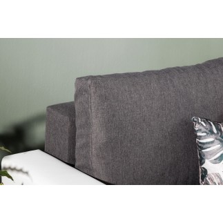 Canapé d'angle convertible en tissu luxe gris foncé et simili cuir blanc, 5 places, avec coffre, angle droit (vu de face), NESTO