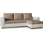 Canapé d'angle convertible en tissu luxe marron et simili cuir beige, 5 places, avec coffre, angle droit (vu de face), NESTOR