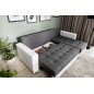 Canapé d'angle convertible en tissu luxe marron et simili cuir beige, 5 places, avec coffre, angle droit (vu de face), NESTOR
