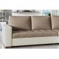 Canapé d'angle convertible en tissu luxe marron et simili cuir beige, 5 places, avec coffre, angle droit (vu de face), NESTOR