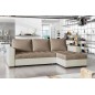 Canapé d'angle convertible en tissu luxe marron et simili cuir beige, 5 places, avec coffre, angle droit (vu de face), NESTOR
