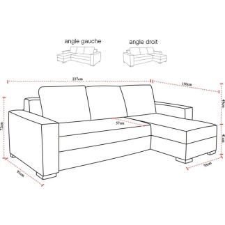 Canapé d'angle convertible en tissu luxe marron et simili cuir beige, 5 places, avec coffre, angle droit (vu de face), NESTOR