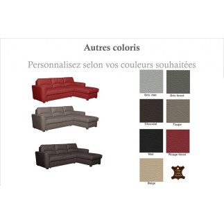 1er paiement de la commande: Canapé d'angle convertible en cuir de luxe italien , 5 places lugano, couleur personnalisée rouge f