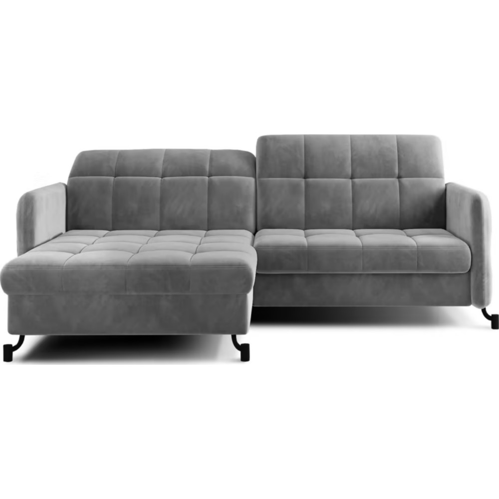 Canapé d'angle convertible en velours gris luxe 3-4 places LORO, angle gauche (vu de face)