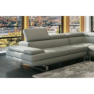 Canapé d'angle en cuir italien 6 places BIRKIN, gris clair, angle droit