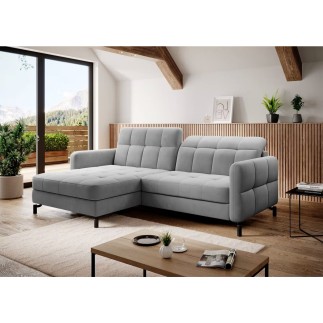 Canapé d'angle convertible en velours gris luxe 3-4 places LORO, angle gauche (vu de face)