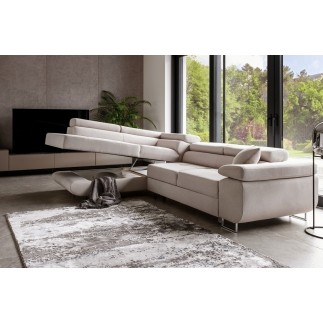 - Canapé d'angle convertible en tissu luxe 5 places, ANNECY, couleur beige clair, angle gauche