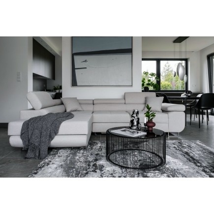 Canapé d'angle convertible en tissu luxe 5 places, ANNECY, couleur gris clair, angle gauche