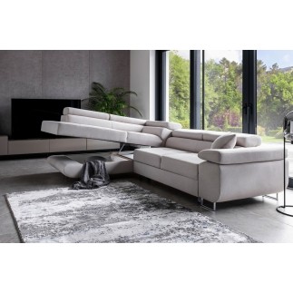 Canapé d'angle convertible en tissu luxe 5 places, ANNECY, couleur gris clair, angle gauche