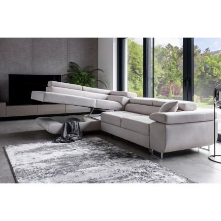 Canapé d'angle convertible en tissu luxe 5 places, ANNECY, couleur gris clair, angle gauche