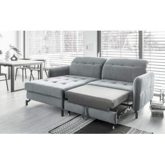 Canapé d'angle convertible en velours gris luxe 3-4 places LORO