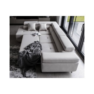 Canapé d'angle convertible en tissu luxe 5 places, ANNECY, couleur gris clair, angle gauche