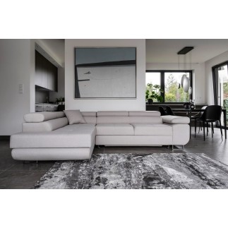 Canapé d'angle convertible en tissu luxe 5 places, ANNECY, couleur gris clair, angle gauche