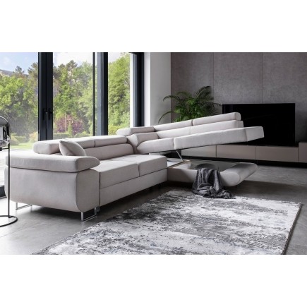 Canapé d'angle convertible en tissu luxe 5 places, ANNECY, couleur gris clair, angle droit