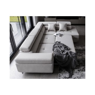 Canapé d'angle convertible en tissu luxe 5 places, ANNECY, couleur gris clair, angle droit
