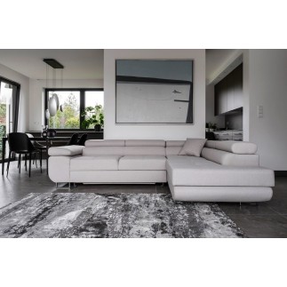 Canapé d'angle convertible en tissu luxe 5 places, ANNECY, couleur gris clair, angle droit