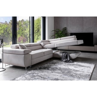Canapé d'angle convertible en tissu luxe 5 places, ANNECY, couleur gris clair, angle droit