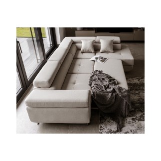 Canapé d'angle convertible en tissu luxe 5 places, ANNECY, couleur beige clair, angle droit
