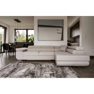 Canapé d'angle convertible en tissu luxe 5 places, ANNECY, couleur beige clair, angle droit