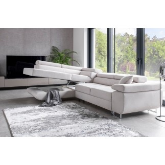 Canapé d'angle convertible en tissu luxe 5 places, ANNECY, couleur ivoire, angle gauche