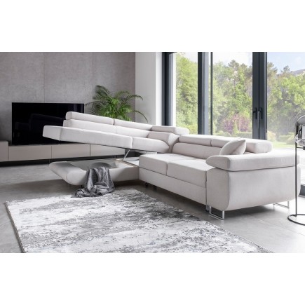 Canapé d'angle convertible en tissu luxe 5 places, ANNECY, couleur ivoire, angle gauche