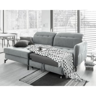 Canapé d'angle convertible en velours gris luxe 3-4 places LORO