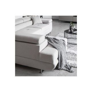 Canapé d'angle convertible en tissu luxe 5 places, ANNECY, couleur ivoire, angle gauche