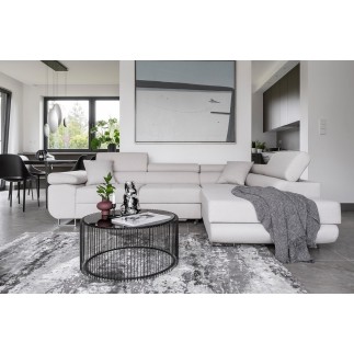 Canapé d'angle convertible en tissu luxe 5 places, ANNECY, couleur ivoire, angle droit (vu de face)