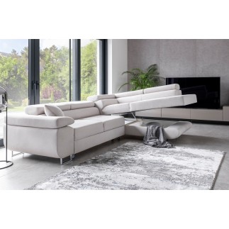 Canapé d'angle convertible en tissu luxe 5 places, ANNECY, couleur ivoire, angle droit (vu de face)