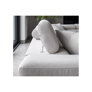 Canapé d'angle convertible en tissu luxe 5 places, ANNECY, couleur ivoire, angle droit (vu de face)