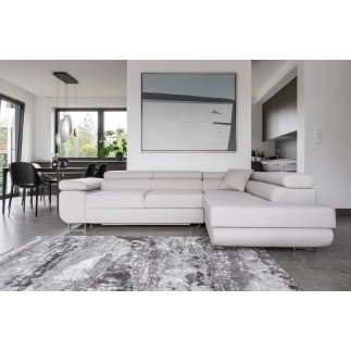 Canapé d'angle convertible en tissu luxe 5 places, ANNECY, couleur ivoire, angle droit (vu de face)