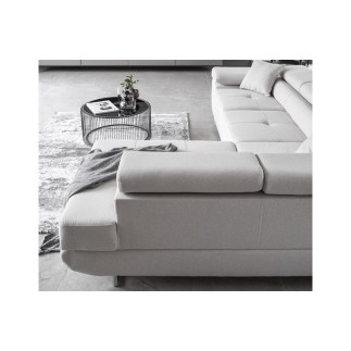 Canapé d'angle convertible en tissu luxe 5 places, ANNECY, couleur ivoire, angle droit (vu de face)