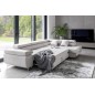 Canapé d'angle convertible en tissu luxe 5 places, ANNECY, couleur ivoire, angle droit (vu de face)