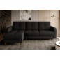 Canapé d'angle convertible en tissu luxe, rangement - noir, angle gauche (vu de face), ROXANE, 4 places