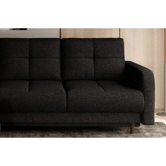 Canapé d'angle convertible en tissu luxe, rangement - noir, angle gauche (vu de face), ROXANE, 4 places