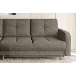 - Canapé d'angle convertible en tissu luxe, rangement - beige, angle gauche (vu de face), ROXANE, 4 places