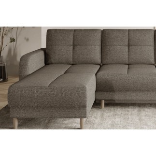 - Canapé d'angle convertible en tissu luxe, rangement - beige, angle gauche (vu de face), ROXANE
