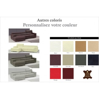 Canapé d'angle en cuir italien 5 places PERLE, couleur personnalisée