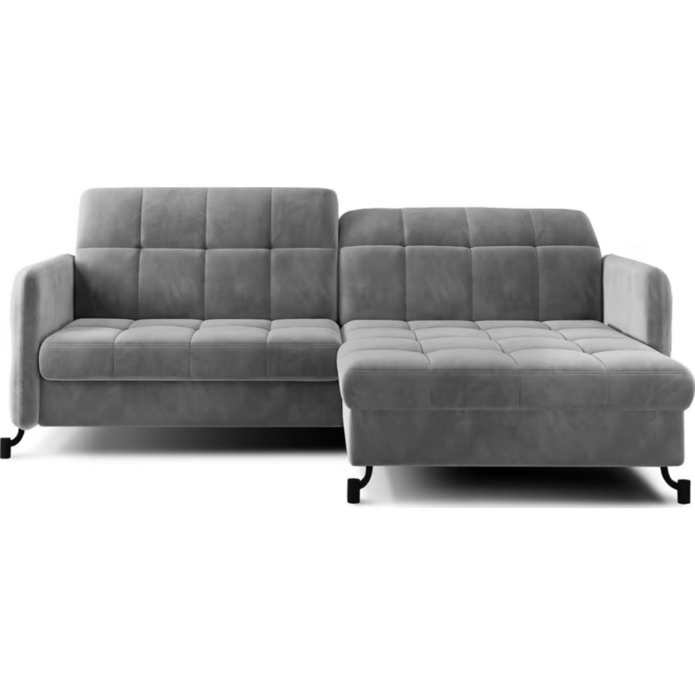 Canapé d'angle convertible en velours gris luxe 3-4 places LORO, angle droit (vu de face)